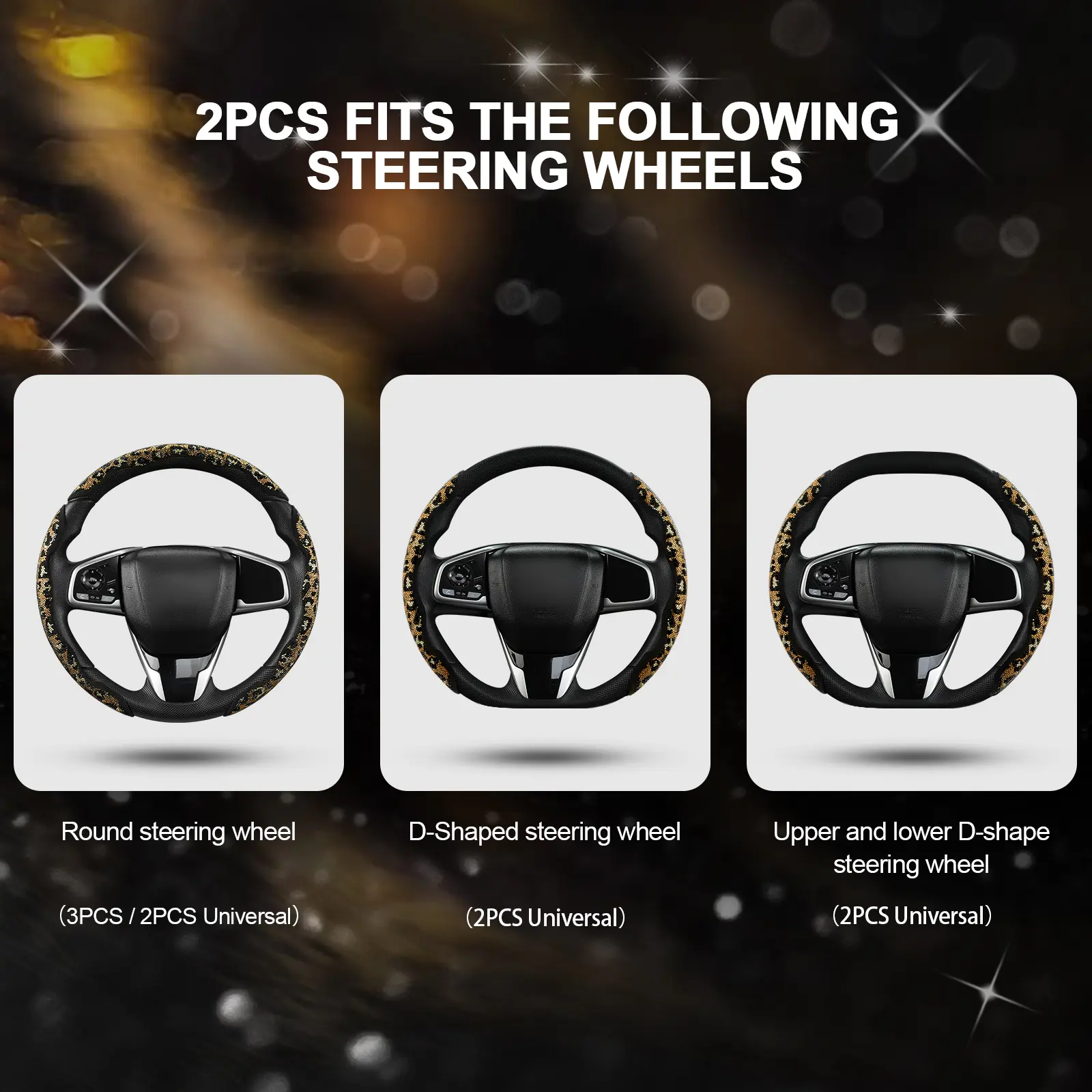 Leopard Print Diamond Bling Steering Wheel Cover