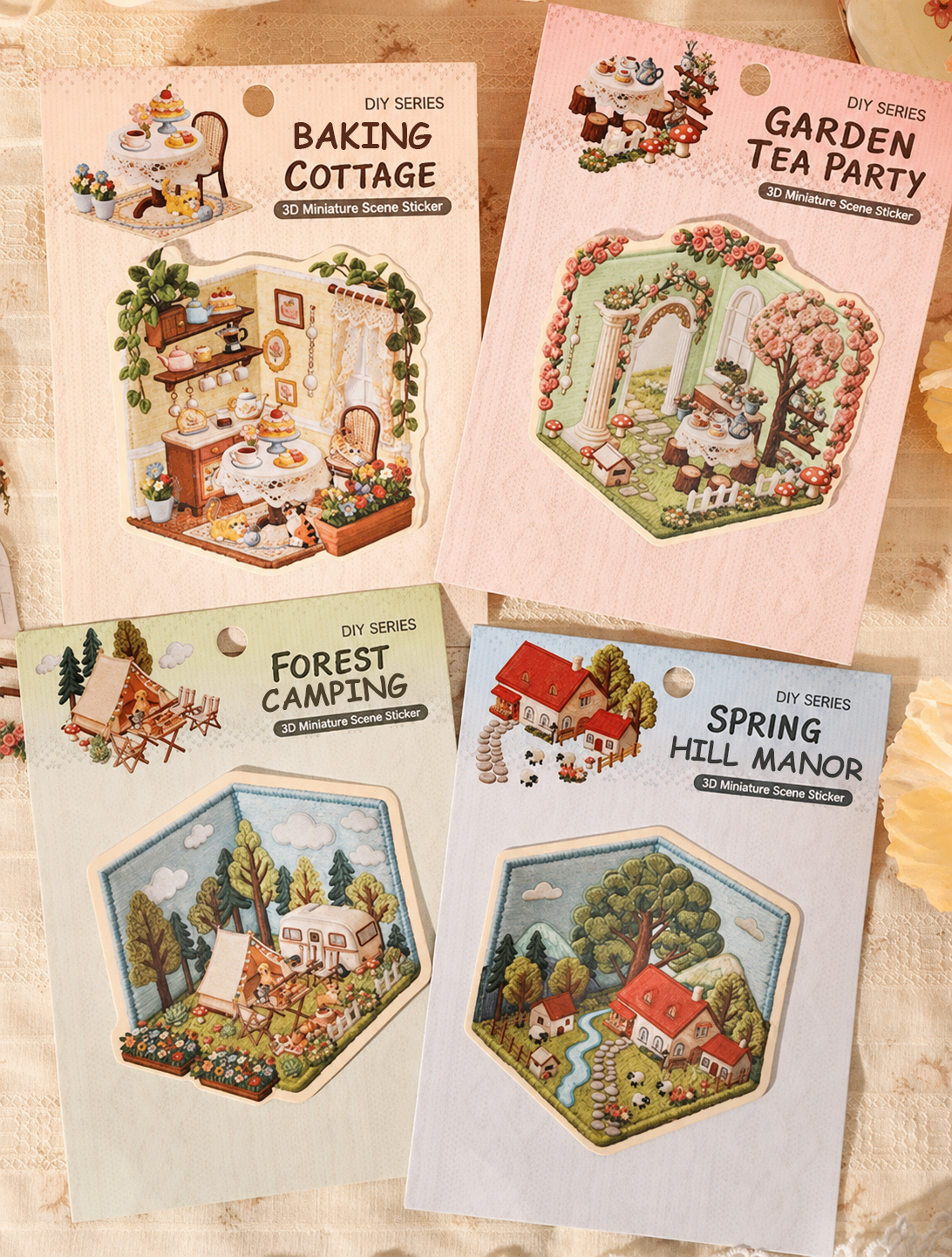 2026 Embroidery-Themed 3D Miniature Scene Stickers – DIY Craft Stickers