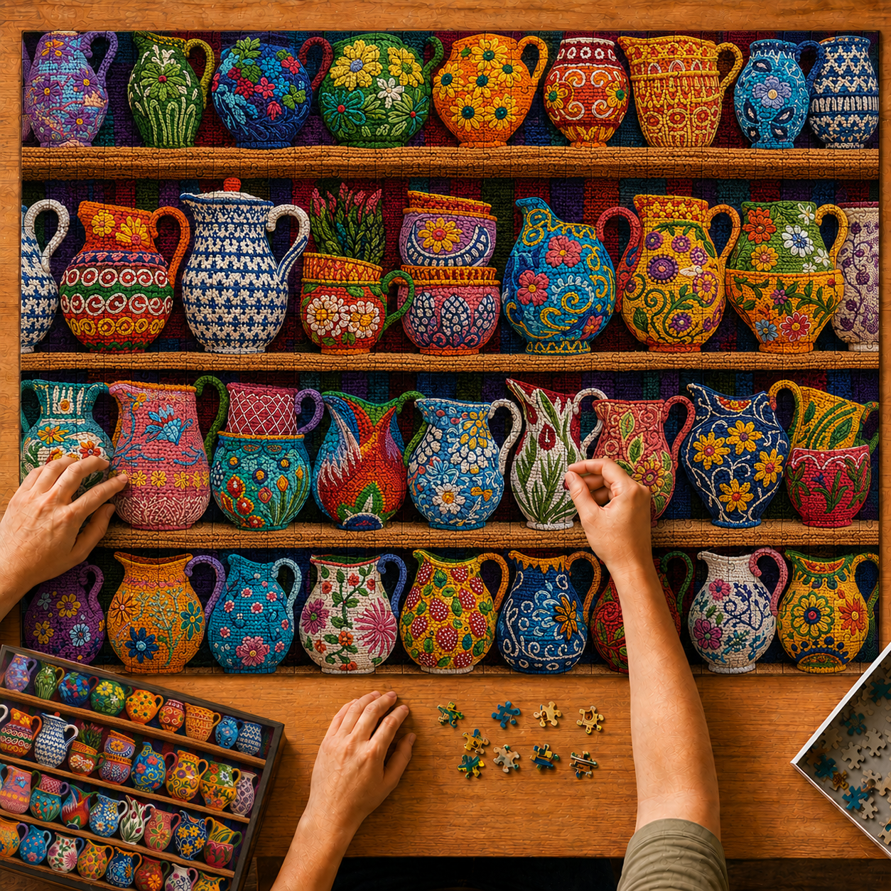 Colorful Floral Pottery Crochet – 500/1000-Piece Jigsaw Puzzle