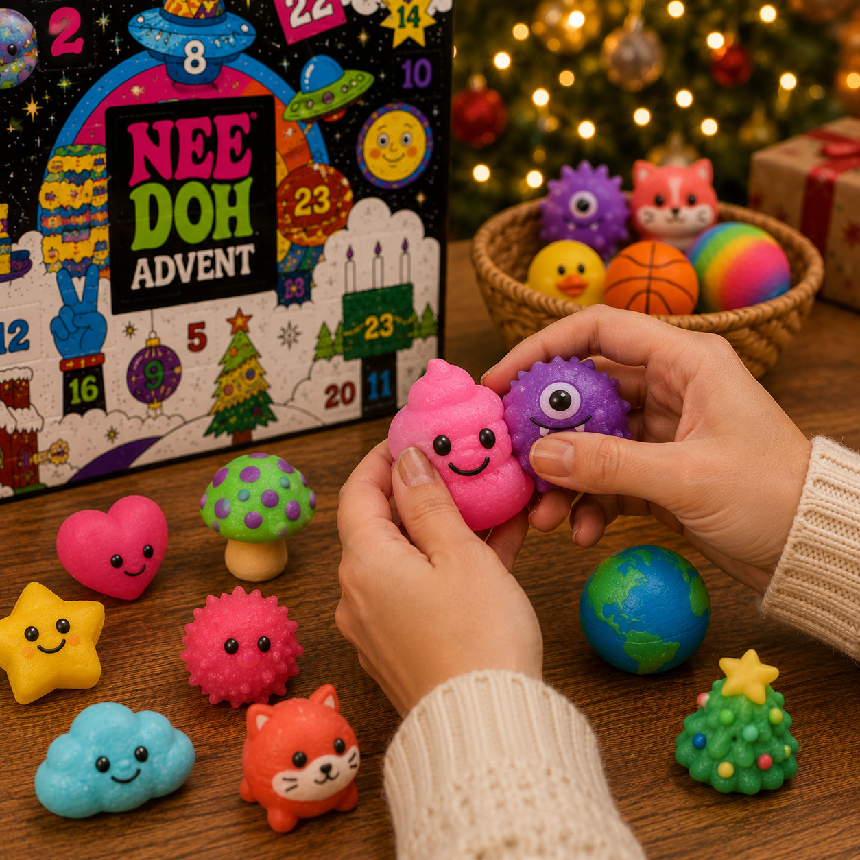Playing with a collection of mini tactile toys