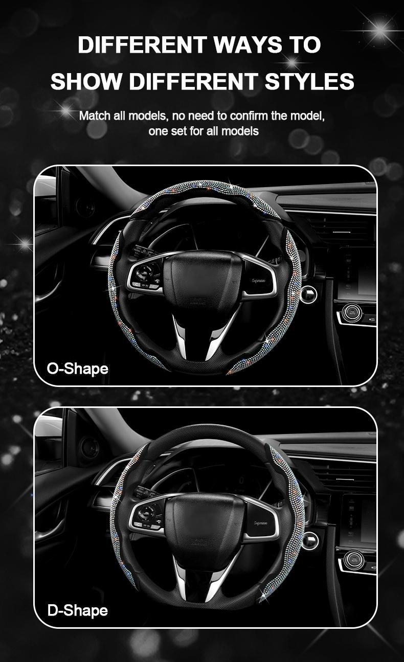 Queen's Land Sparkly Universal Steering Wheel Cover with Crystal Rhinestones Diamond Bling Car Decor Gift for Girls Women Red Pink Purple Black Car Accessories for Truck SUV