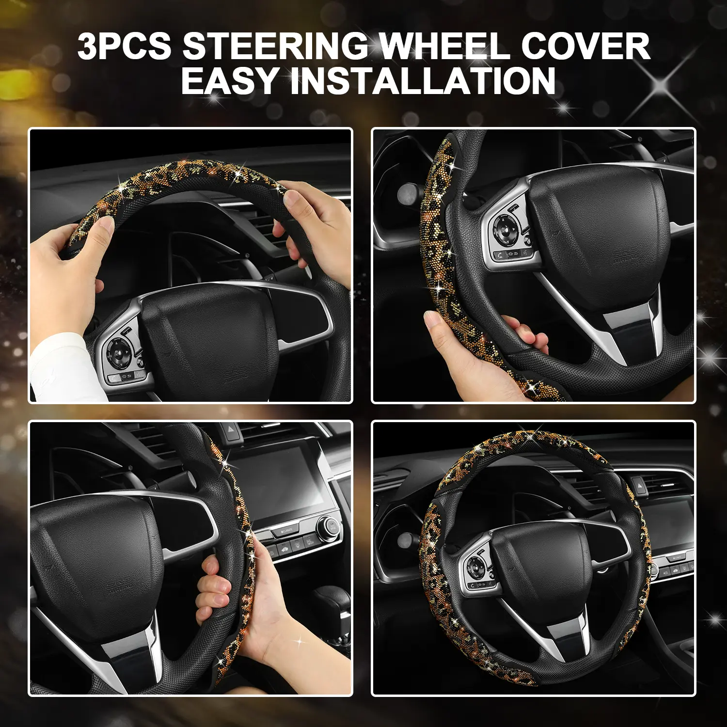 Leopard Print Diamond Bling Steering Wheel Cover