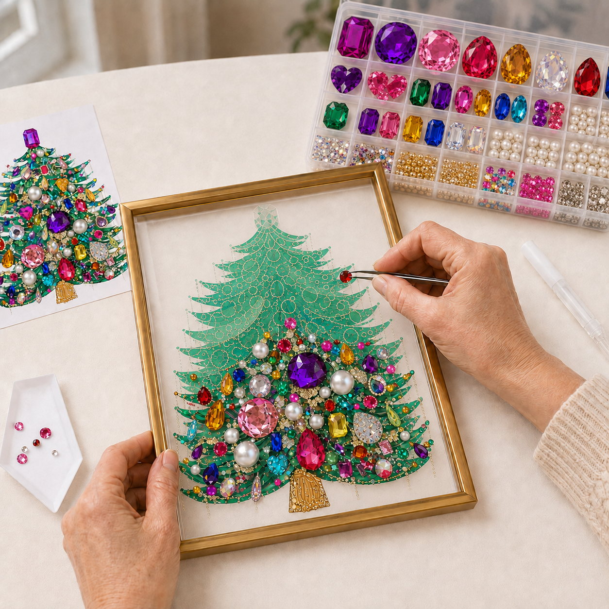  DIY Jeweled Christmas Tree Floating Frame Kit– Create Your Own Sparkling Holiday Decoration✨