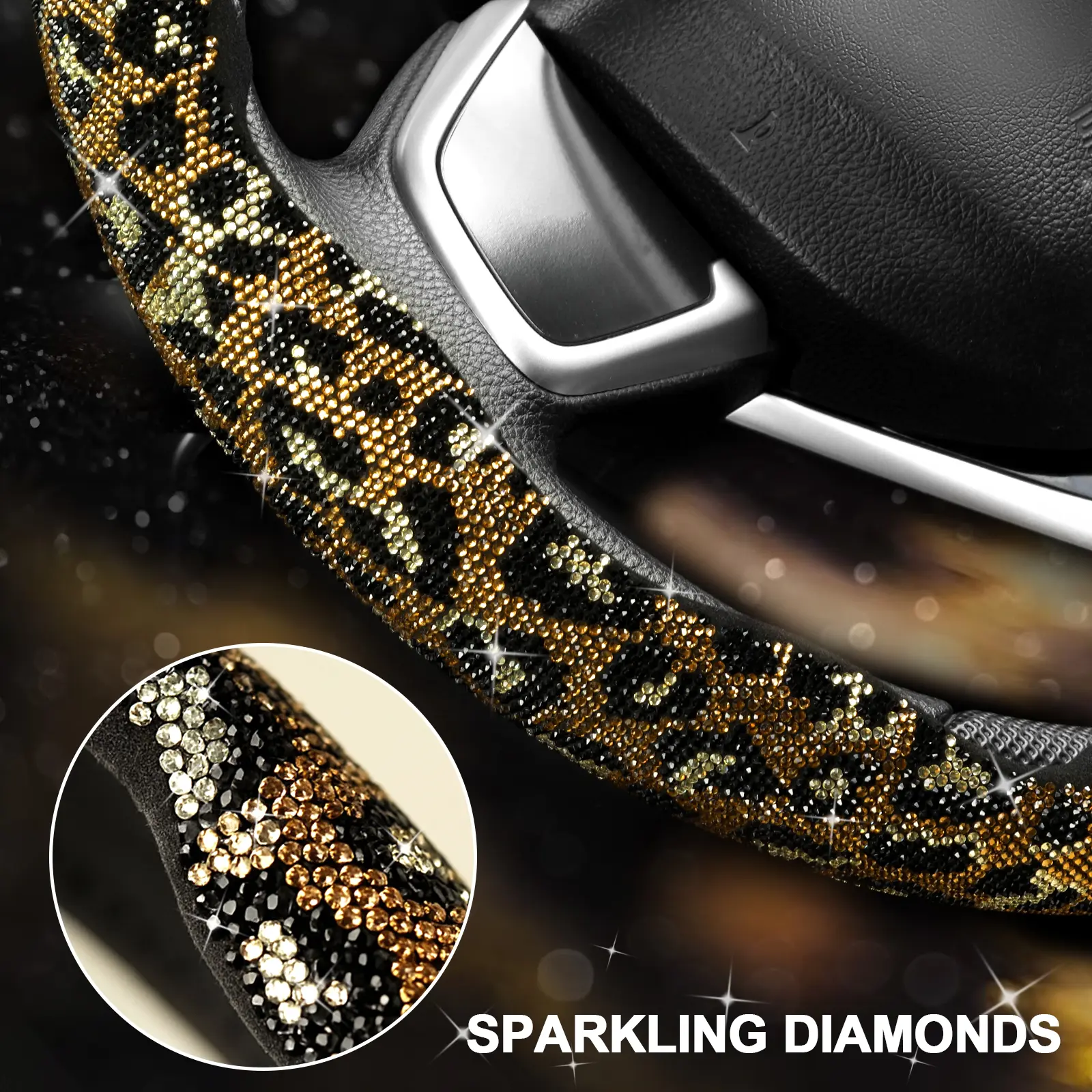 Leopard Print Diamond Bling Steering Wheel Cover