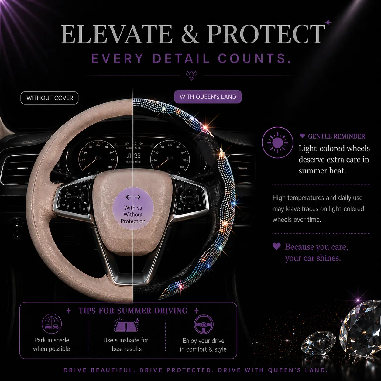 Diamond Bling Steering Wheel Cover for Women