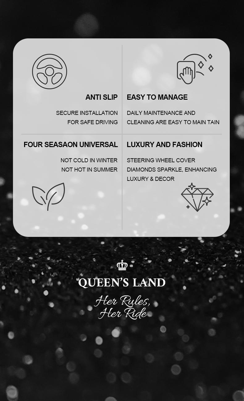 Queen's Land Sparkly Universal Steering Wheel Cover with Crystal Rhinestones Diamond Bling Car Decor Gift for Girls Women Red Pink Purple Black Car Accessories for Truck SUV