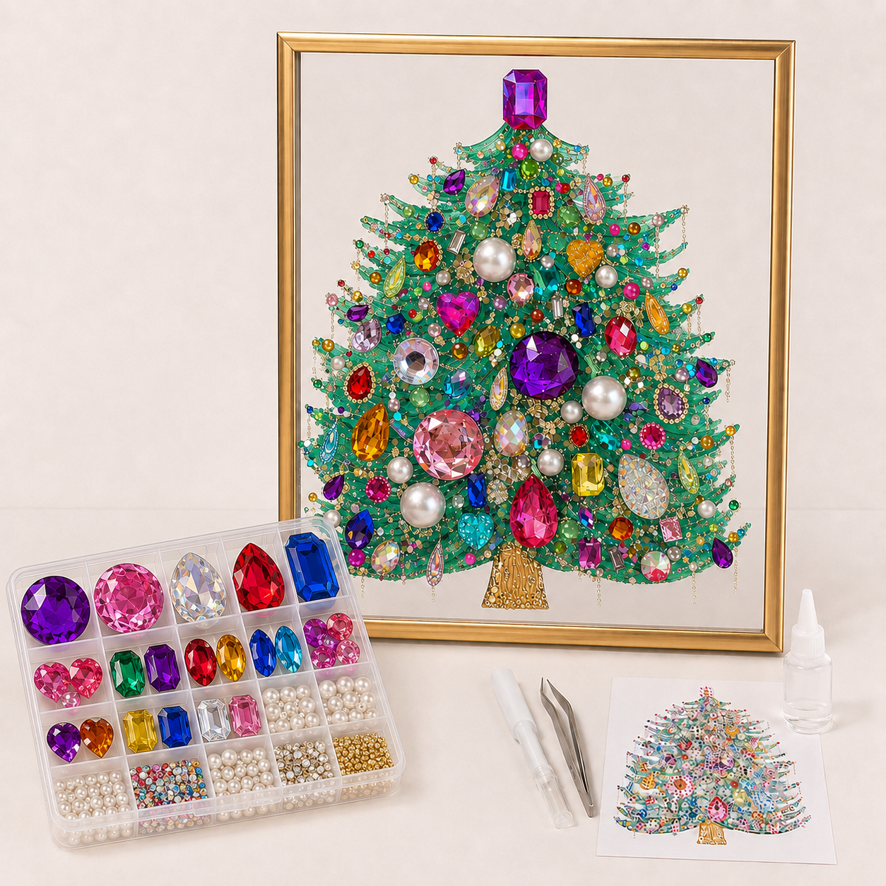  DIY Jeweled Christmas Tree Floating Frame Kit– Create Your Own Sparkling Holiday Decoration✨