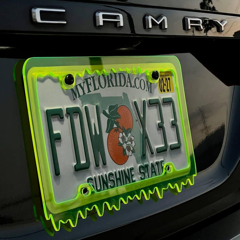 Slime Ooze License Plate Frame – JDM Car Show Tuner Plate Cover, Unique Car Mod Accessory, Custom Gift for Car Enthusiast, Gift for Him