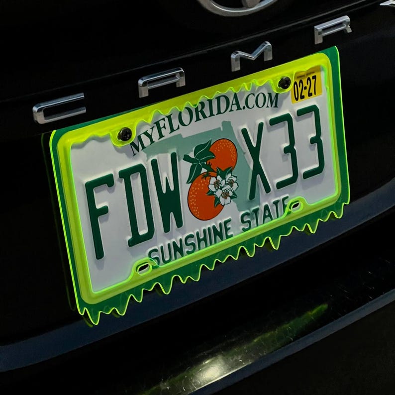 Slime Ooze License Plate Frame – JDM Car Show Tuner Plate Cover, Unique Car Mod Accessory, Custom Gift for Car Enthusiast, Gift for Him