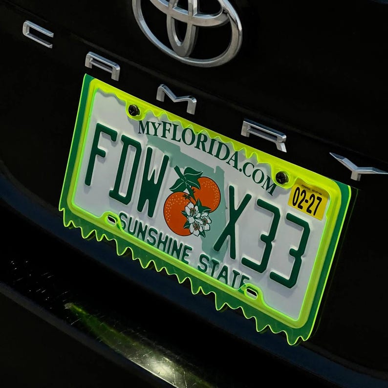 Slime Ooze License Plate Frame – JDM Car Show Tuner Plate Cover, Unique Car Mod Accessory, Custom Gift for Car Enthusiast, Gift for Him