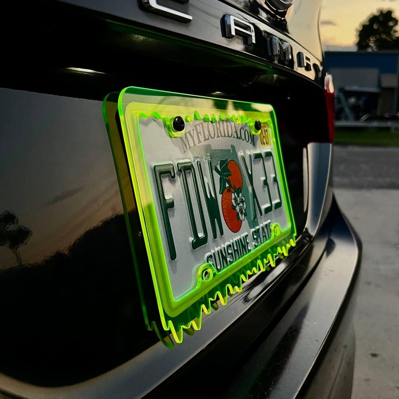 Slime Ooze License Plate Frame – JDM Car Show Tuner Plate Cover, Unique Car Mod Accessory, Custom Gift for Car Enthusiast, Gift for Him