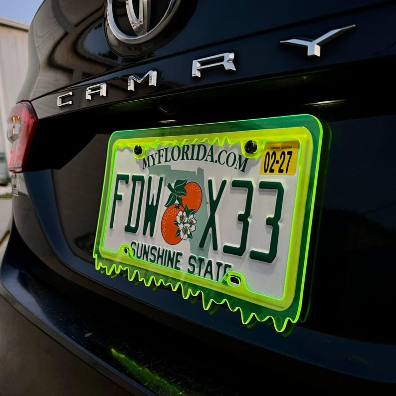 Slime Ooze License Plate Frame – JDM Car Show Tuner Plate Cover, Unique Car Mod Accessory, Custom Gift for Car Enthusiast, Gift for Him