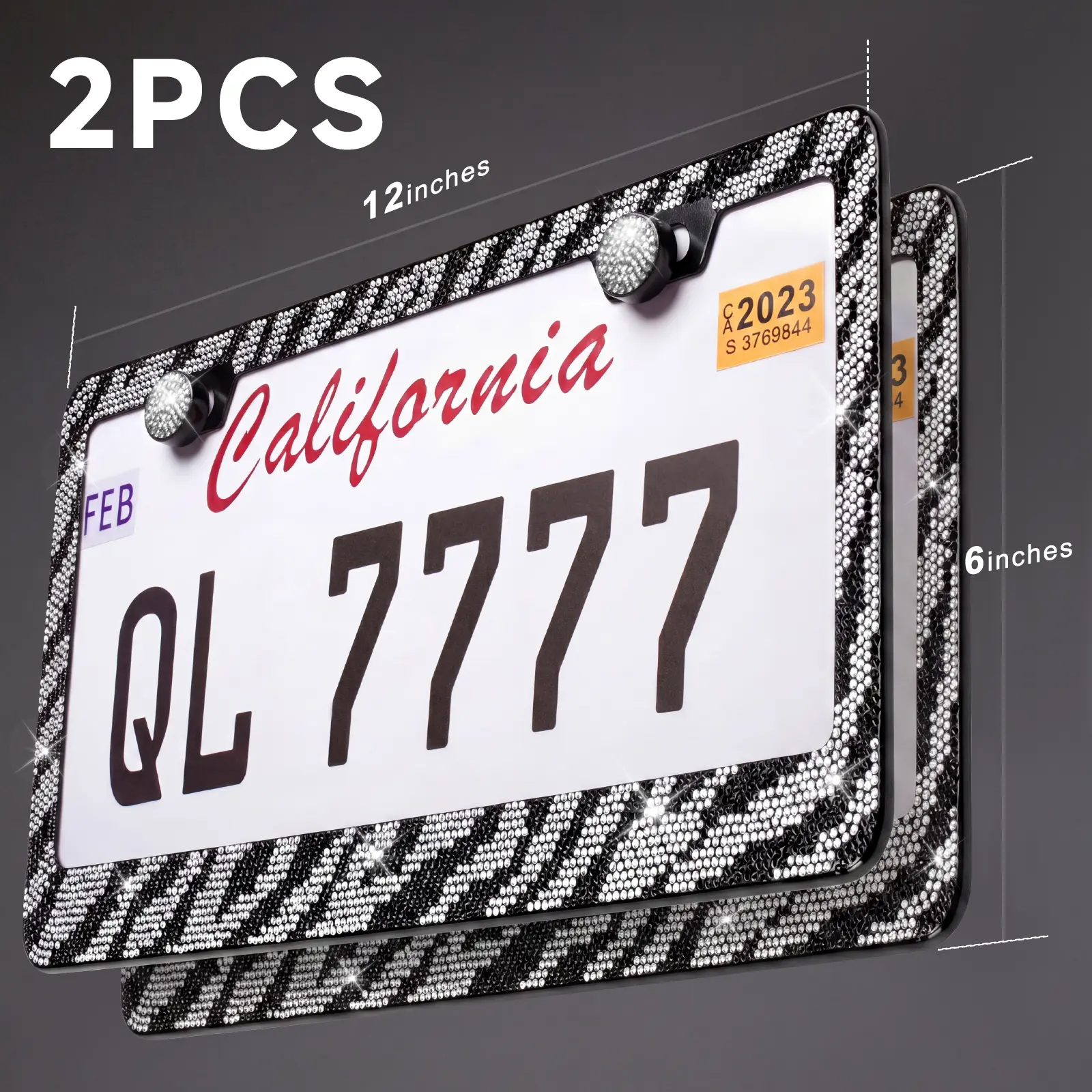 2PCS Bling Leopard License Plate Frames with Crystal Rhinestones