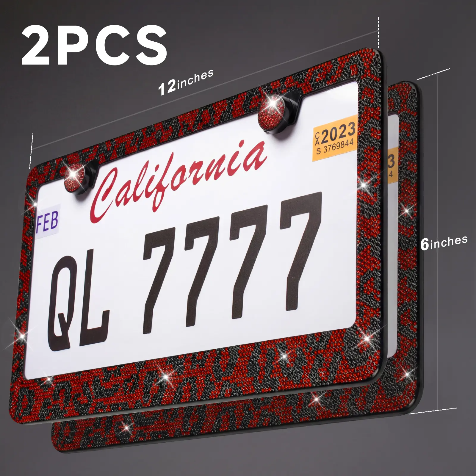 2PCS Bling Leopard License Plate Frames with Crystal Rhinestones