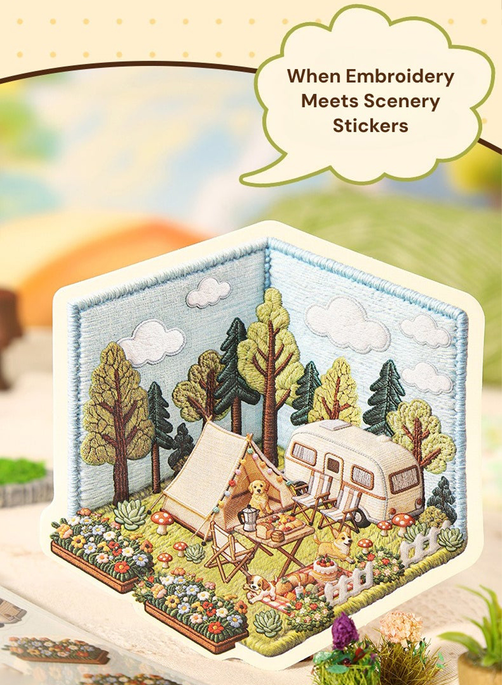2026 Embroidery-Themed 3D Miniature Scene Stickers – DIY Craft Stickers