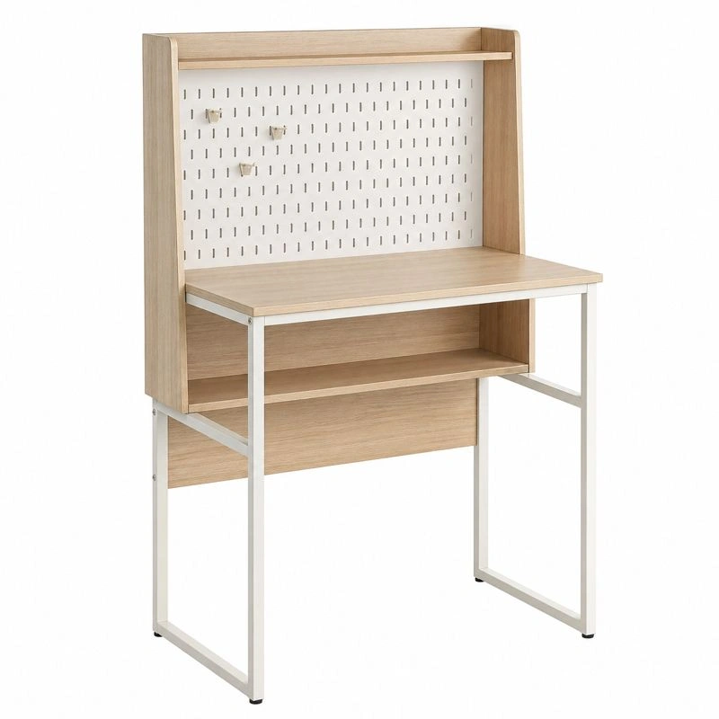 Escritorio multifuncional con panel perforado y estante integrado 84x48 cm estilo moderno-orderlumo