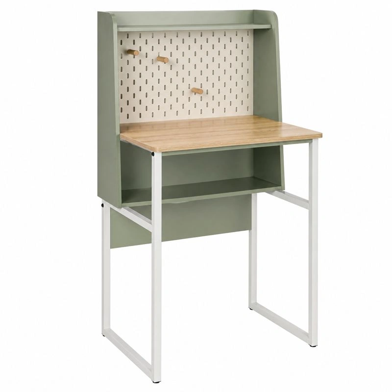 Escritorio industrial con panel perforado y estante superior 84x48 cm Verde oliva-orderlumo