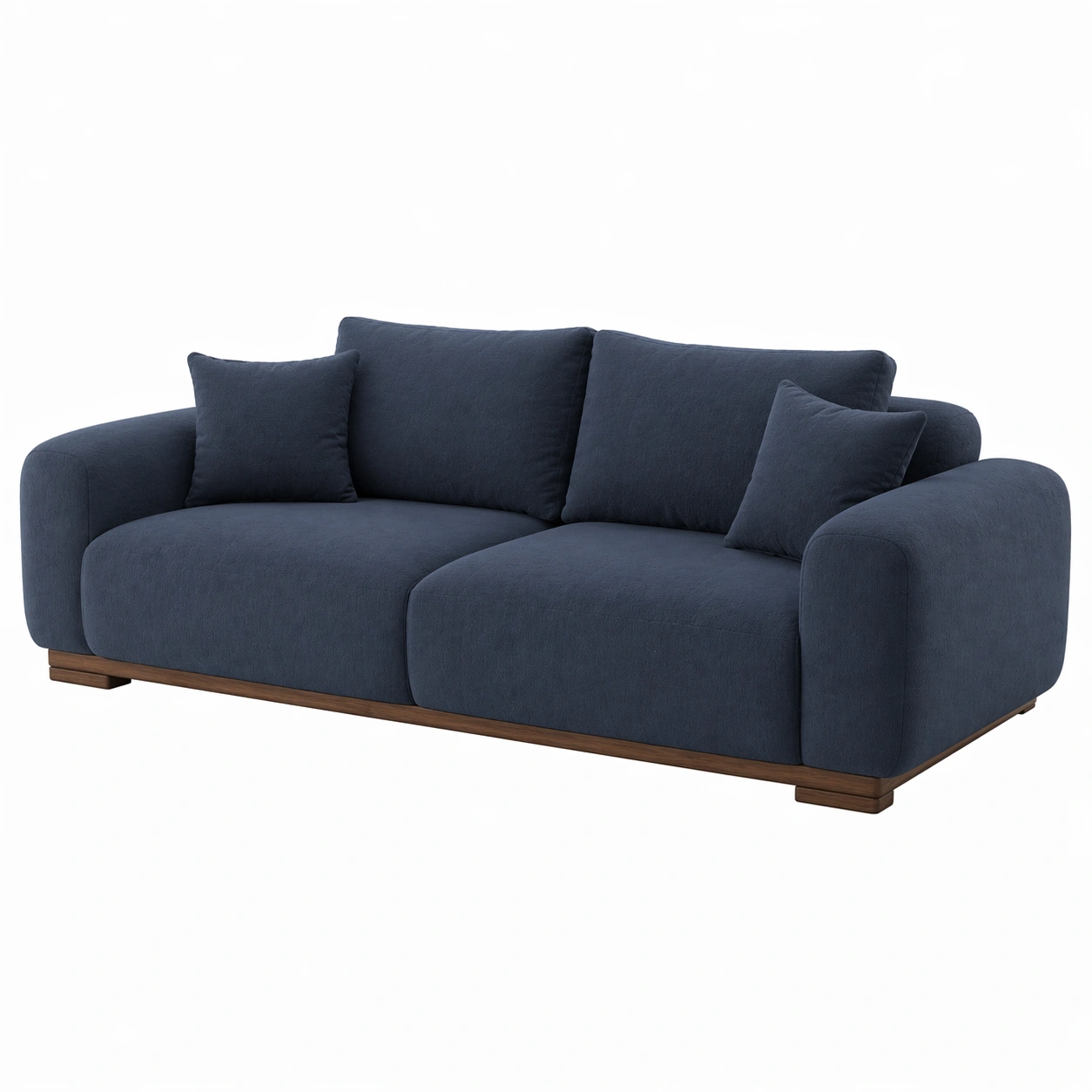 Sofá de 3 plazas moderno con chaise longue en tela azul oscuro, dise?o minimalista con base de madera-orderlumo
