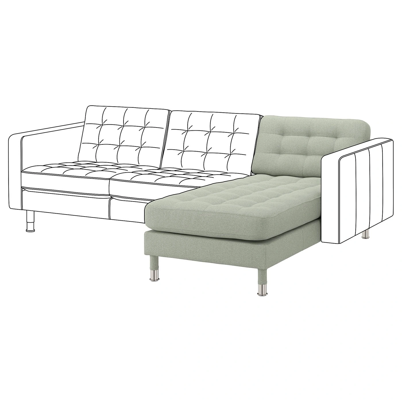 Chaise longue unidad adicional verde claro con estructura metálica-orderlumo