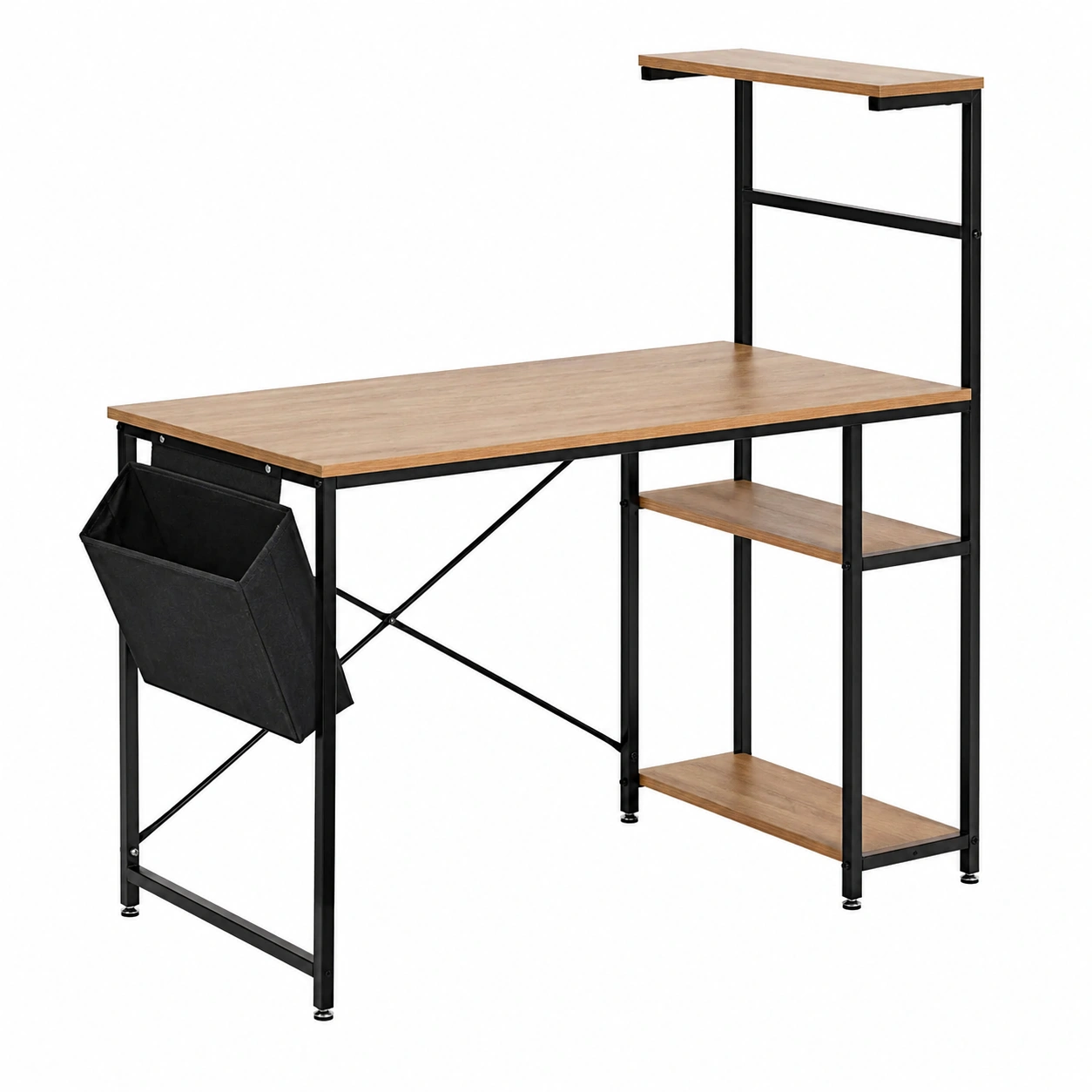 Escritorio moderno multifuncional blanco con estantería elevada y organizador lateral 120×60 cm-ordervexa