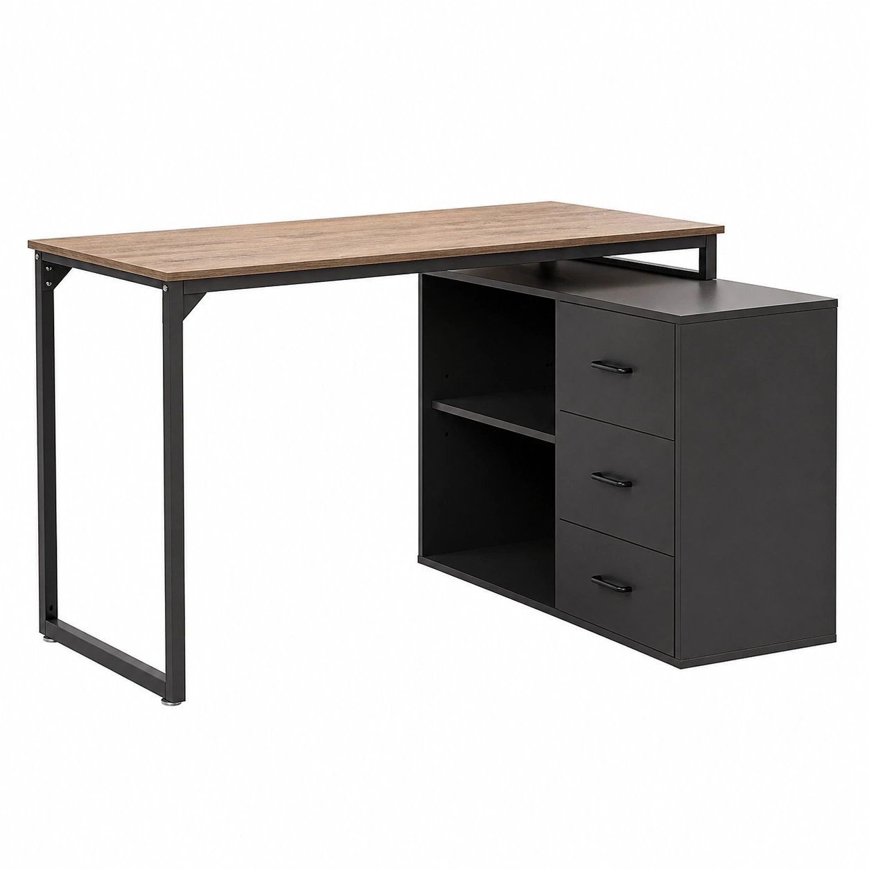 Escritorio esquinero moderno industrial con cajonera integrada 140x100 cm negro y madera-ordervexa