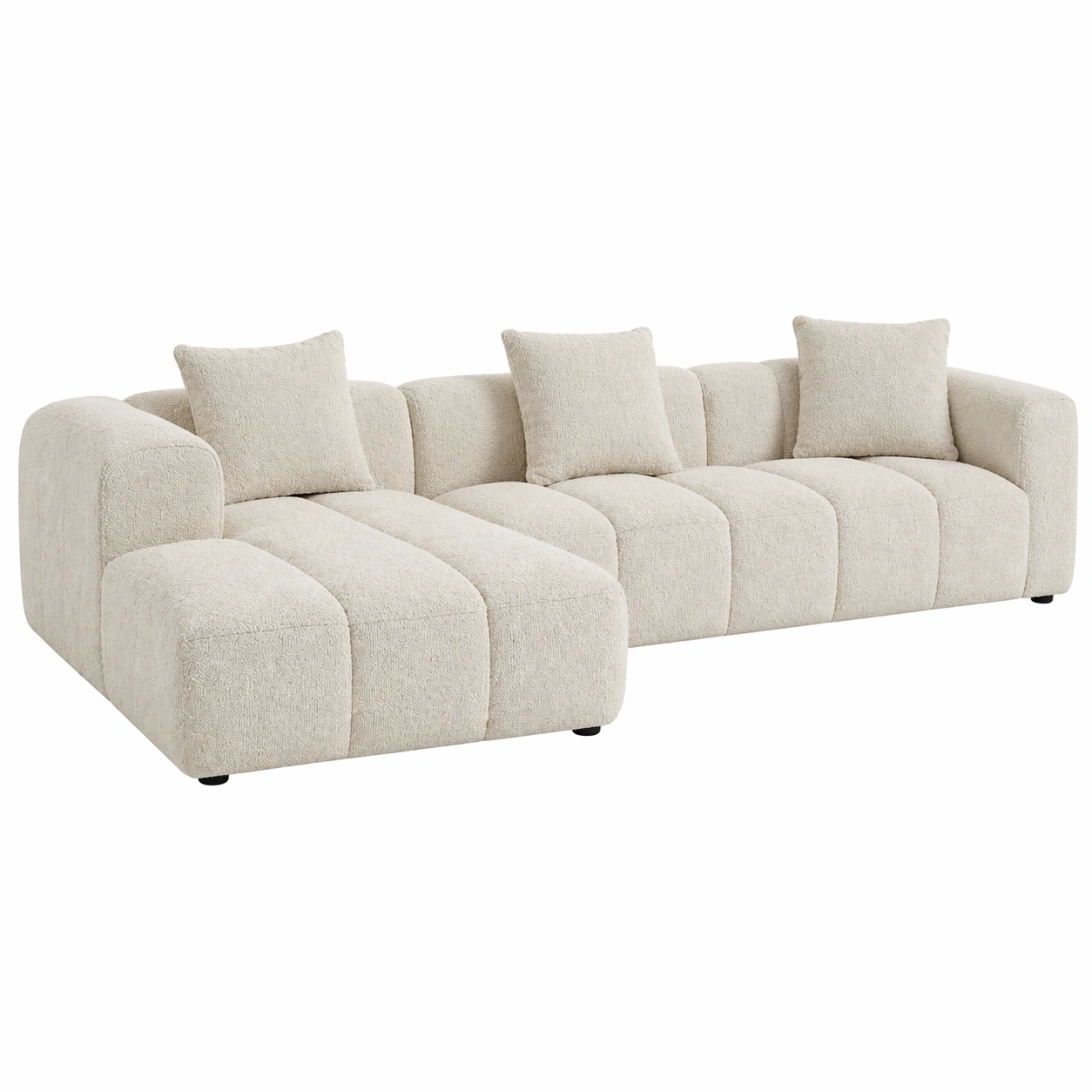 Sofá modular de 3 plazas con chaise longue dise?o acolchado en beige crema-ordervexa