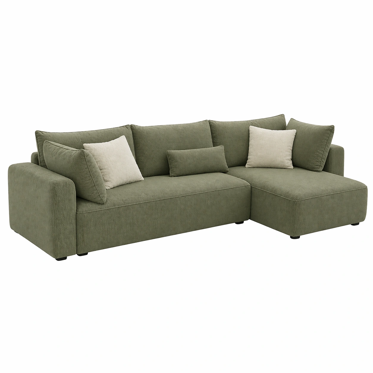 Sofá Modular de 2 Plazas con Chaise Longue en Verde Oliva Moderno de Líneas Rectas-ordervexa