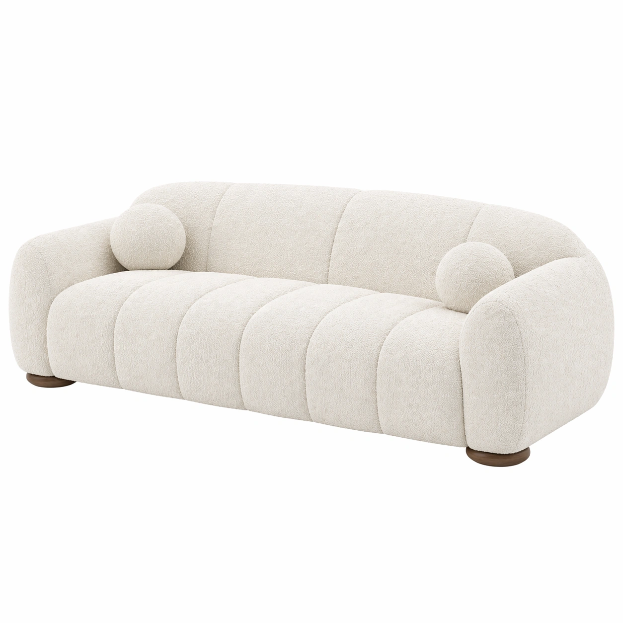 Sofá de 3 plazas curvo con dise?o acolchado en tela bouclé beige estilo contemporáneo-ordervexa