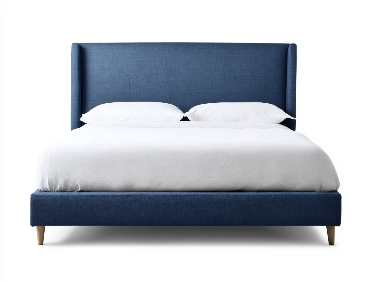 Cama doble tapizada con cabecero envolvente 200x180x125 cm - azul petróleo - para dormitorio - estilo contemporáneo relajado
