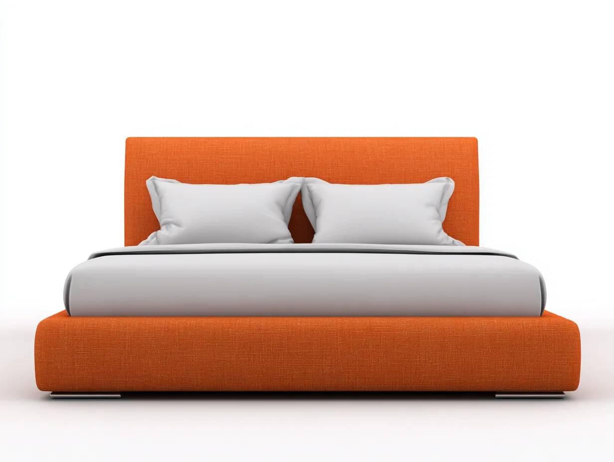 Cama doble tapizada de perfil bajo 200x180x102 cm - naranja terracota - para dormitorio - estilo contemporáneo compacto
