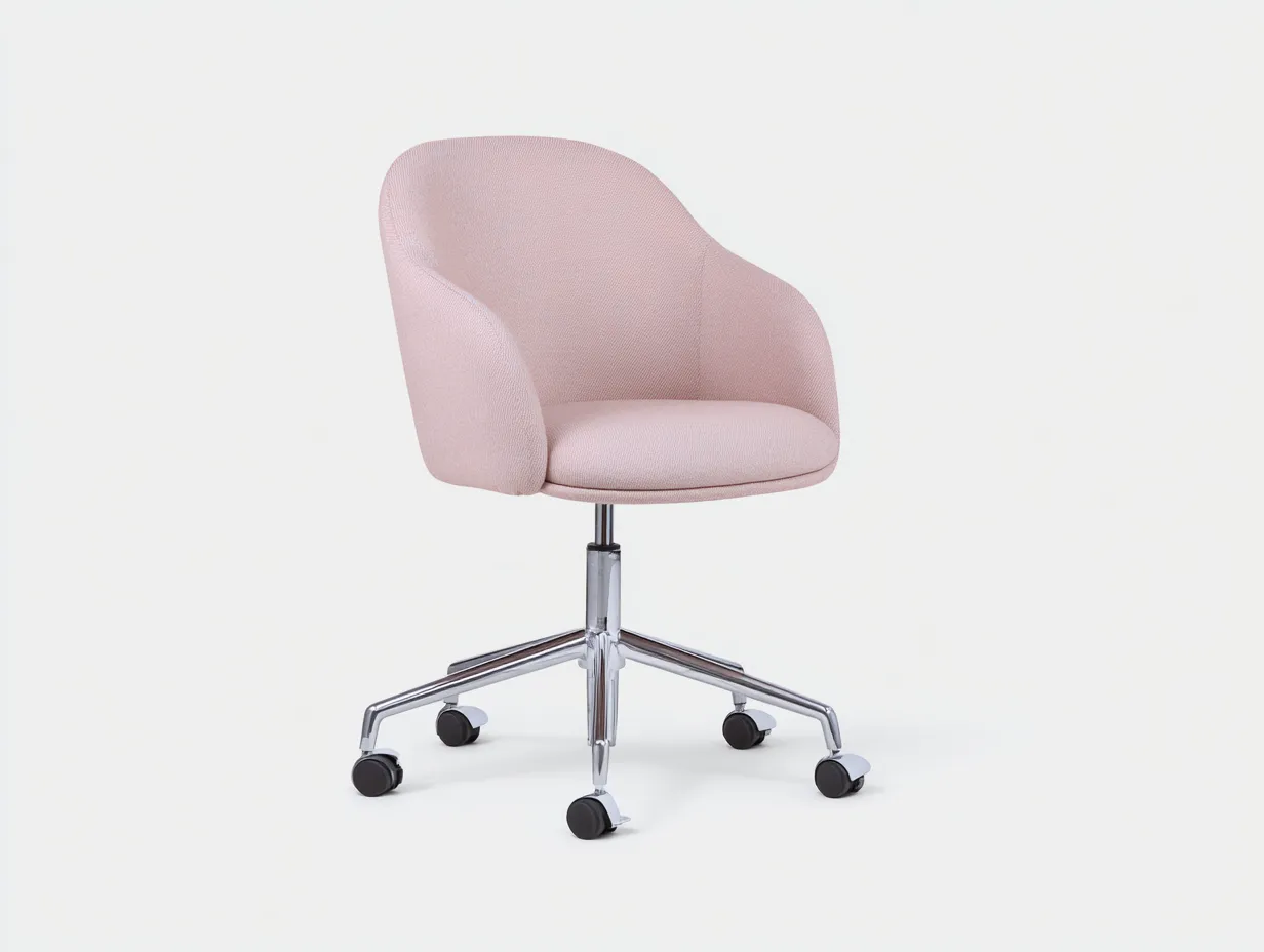Sillas de oficina 60x57x83 cm - silla giratoria tapizada en tela rosa claro con base cromada y ruedas - estilo contemporáneo para estudio y despacho