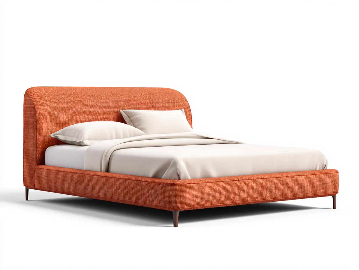 Cama doble tapizada con cabecero curvo envolvente 200x180x106 cm - naranja teja - para dormitorio - estilo contemporáneo orgánico