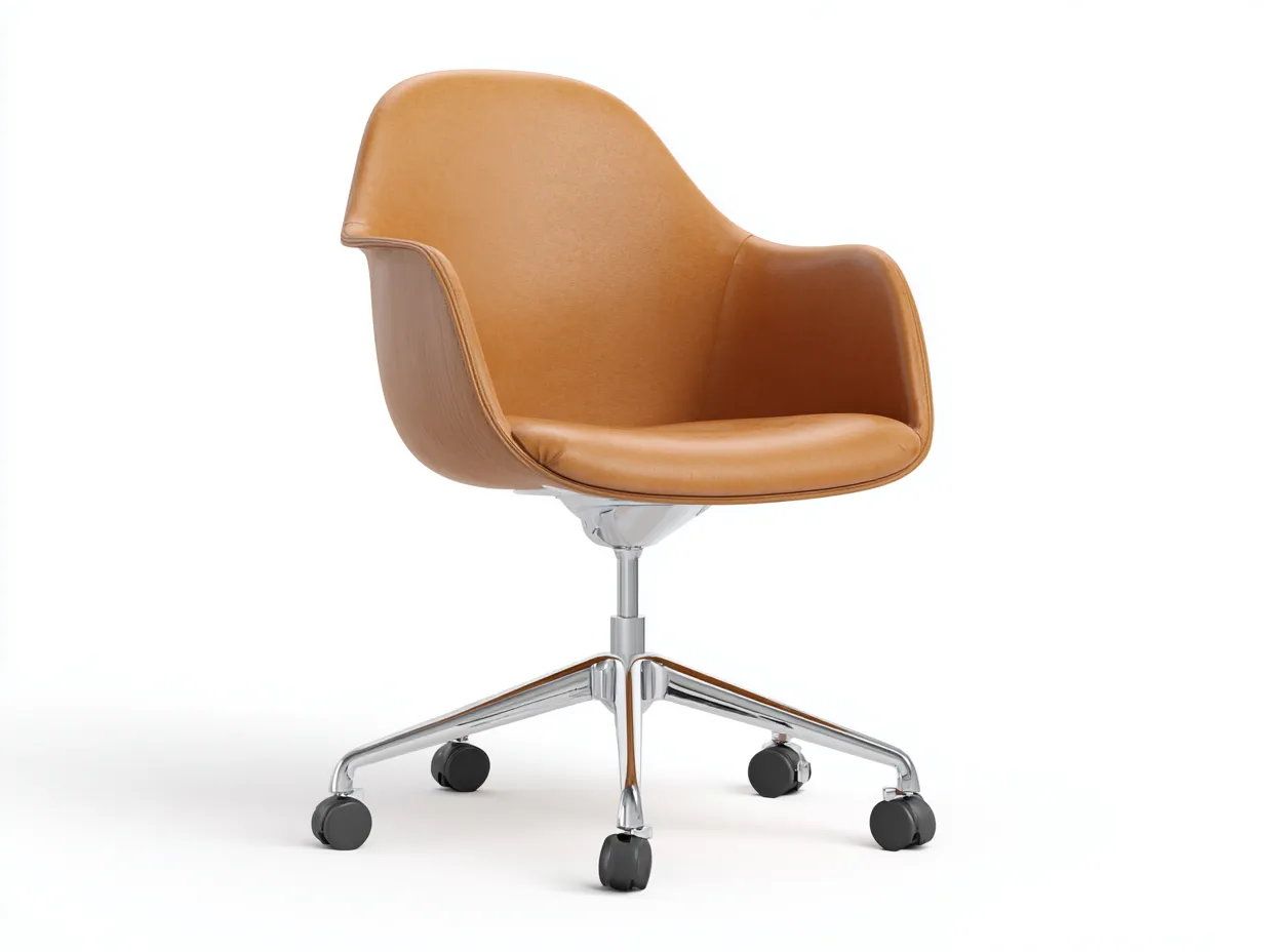 Sillas de oficina 61x58x84 cm - silla giratoria tapizada en cuero sintético camel con base cromada y ruedas - diseño elegante para despacho