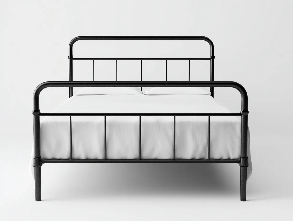 Cama doble de metal con cabecero y piecero de barrotes 200x160x112 cm - negro - para dormitorio - estilo industrial clásico