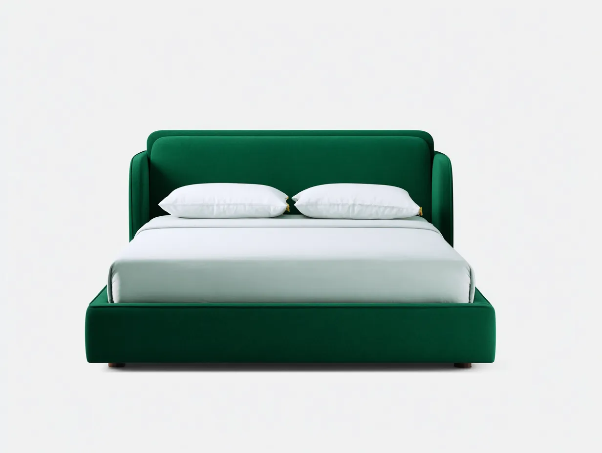 Cama doble tapizada con cabecero envolvente de perfil redondeado 200x160x112 cm - verde esmeralda - para dormitorio - estilo contemporáneo elegante