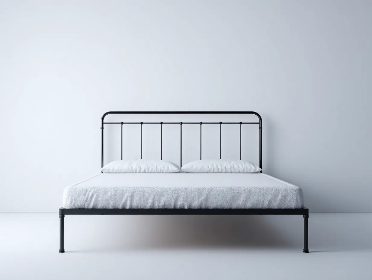 Cama doble de metal con cabecero curvo de barrotes 200x160x102 cm - negro mate - para dormitorio - estilo industrial ligero
