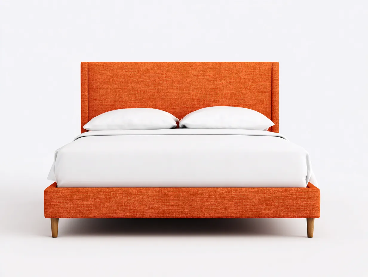 Cama doble tapizada de líneas limpias 200x160x110 cm - naranja calabaza - para dormitorio - estilo contemporáneo dinámico