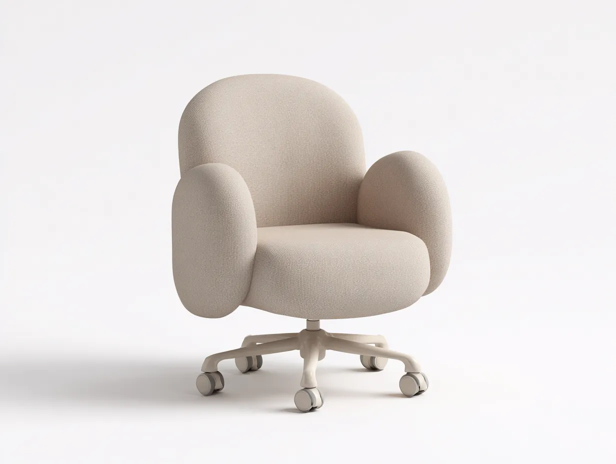 Sillas de oficina 68x66x88 cm - silla giratoria tapizada en tejido beige con brazos envolventes y base con ruedas - estilo suave para despacho y estudio