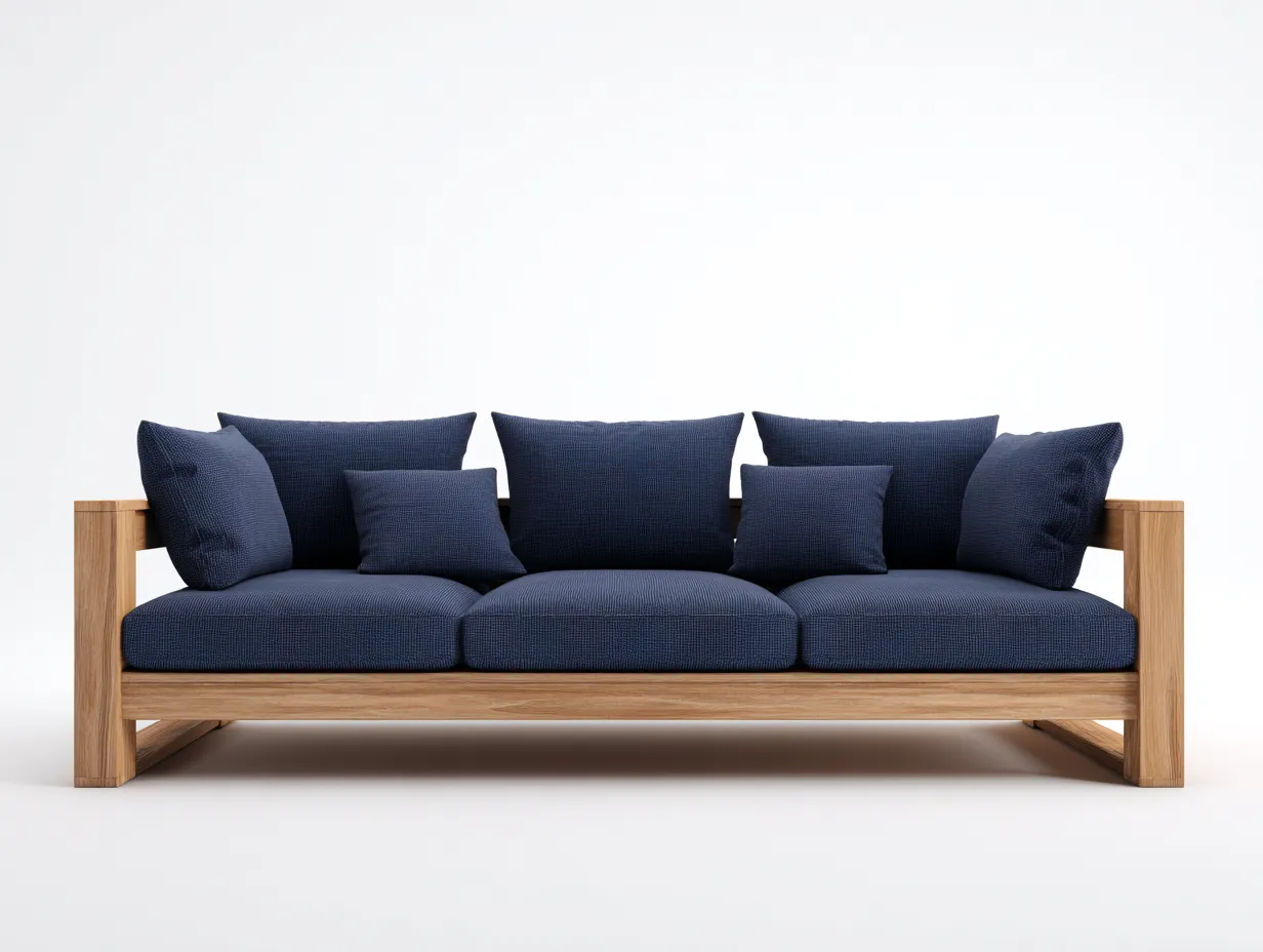 Sofás de exterior 225x82x79 cm - sofá de 3 plazas con estructura de madera y cojines azul marino - estilo contemporáneo para terraza y jardín