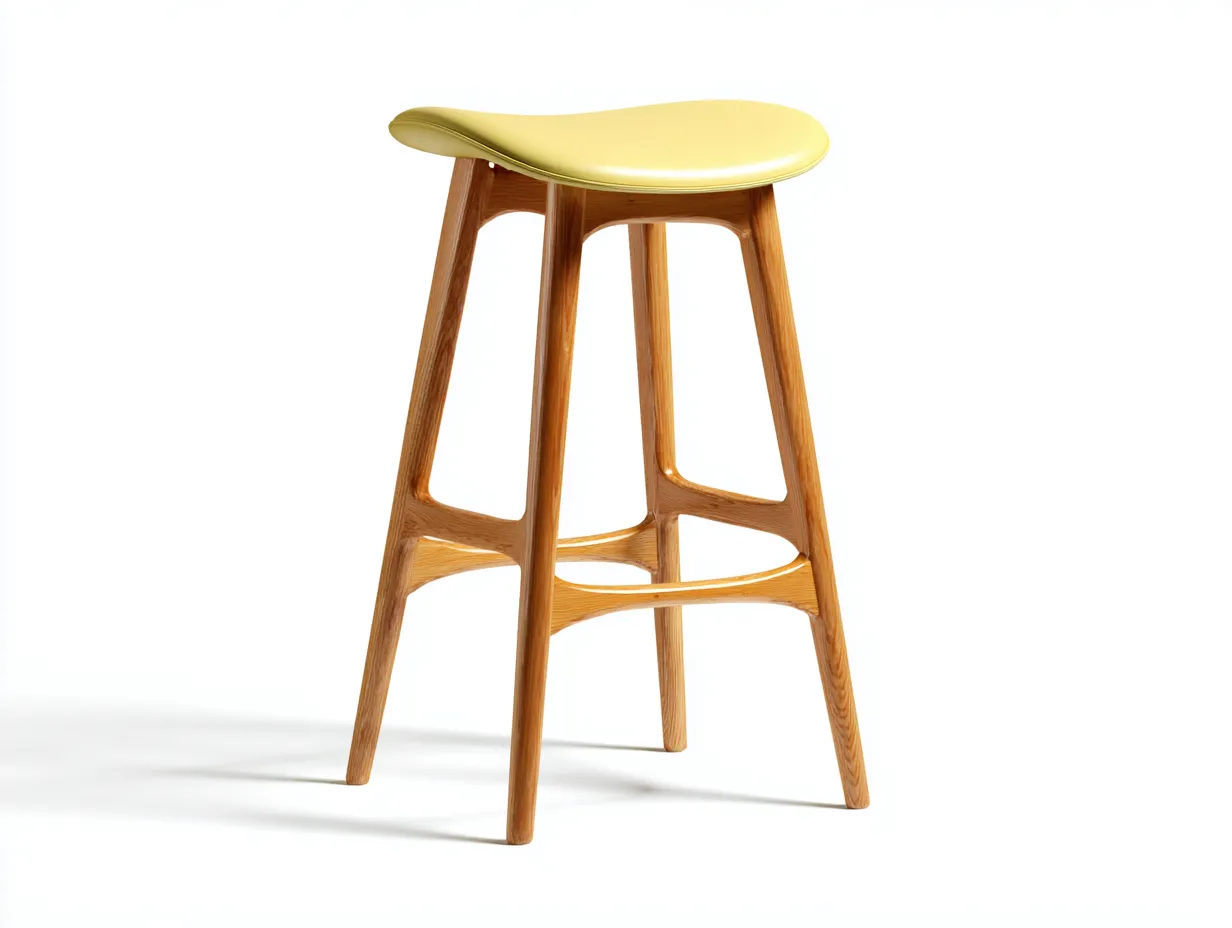 Taburete de bar con asiento curvado tapizado y base de madera 43x40x79 cm - amarillo mantequilla y roble claro - para barra y cocina - estilo orgánico escandinavo