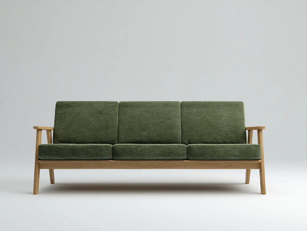 Sofás de exterior 210x78x80 cm - sofá de 3 plazas con tapizado verde y base de madera - estilo contemporáneo para terraza y jardín