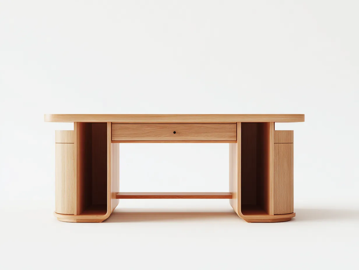 Escritorio de madera con cajón central y estantes laterales 155 x 60 x 78 cm - roble claro - diseño contemporáneo para oficina