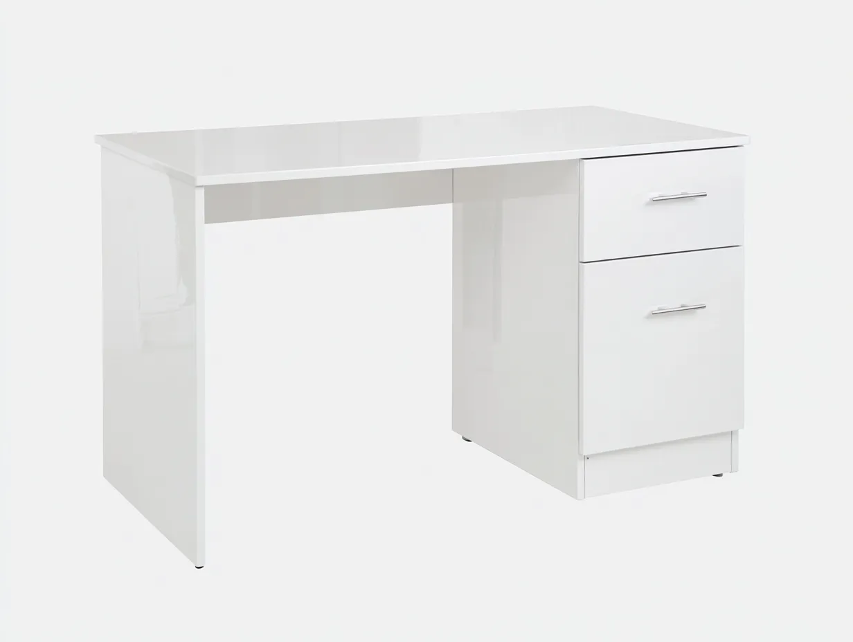 Escritorio compacto con 2 cajones laterales 148 x 55 x 76 cm - blanco brillo - diseño ejecutivo para oficina