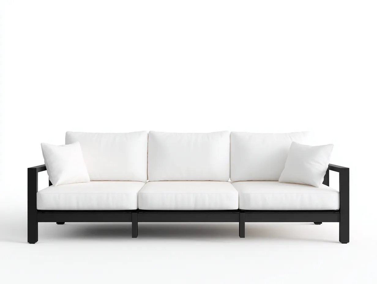 Sofás de exterior 210x80x78 cm - sofá de 3 plazas con estructura negra y cojines blancos - diseño minimalista para terraza y jardín