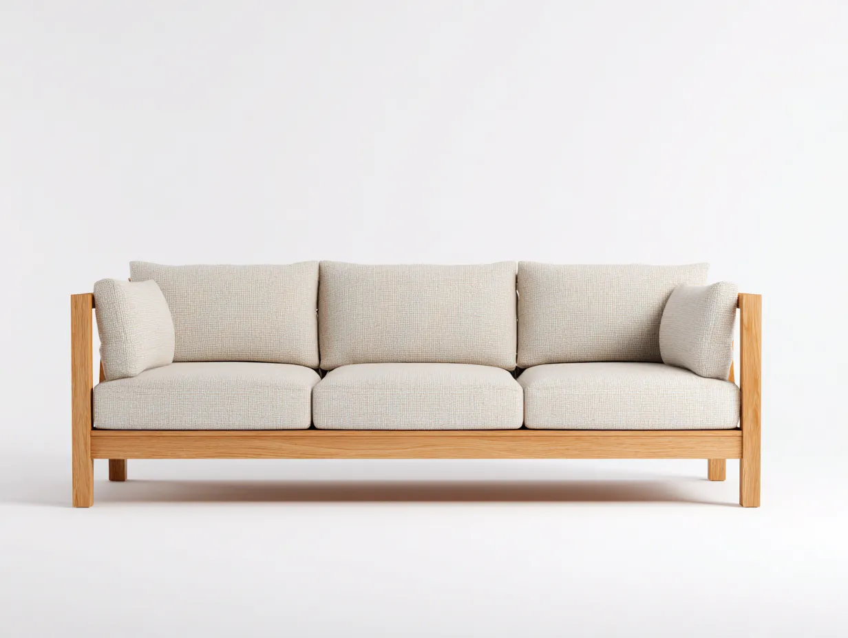 Sofás 3 plazas 205x82x80 cm - sofá de exterior con estructura color natural y cojines beige - estilo contemporáneo para terraza y porche