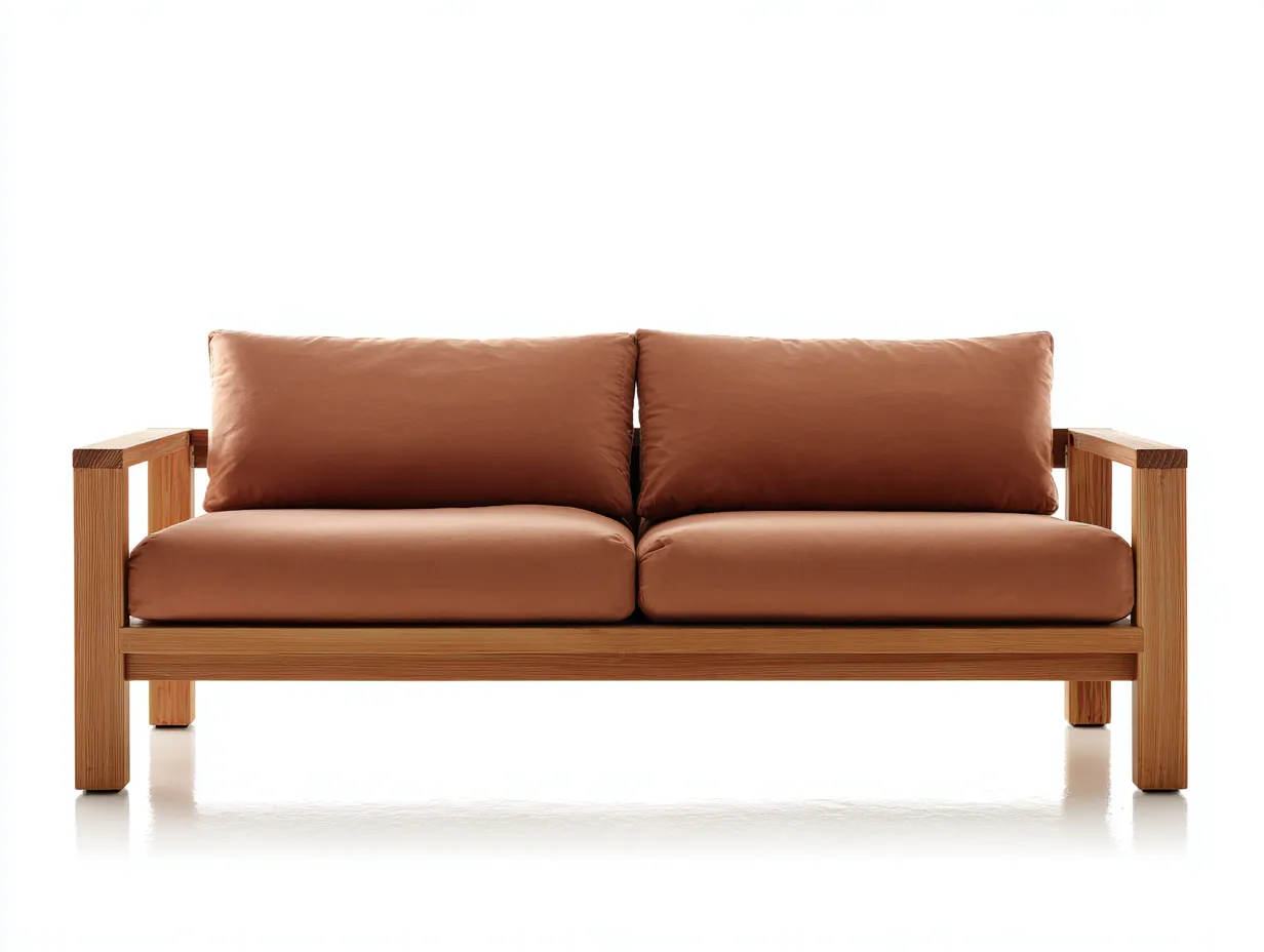 Sofás de exterior 208x78x82 cm - sofá de 3 plazas con estructura de madera y cojines marrón teja - diseño actual para terraza y patio