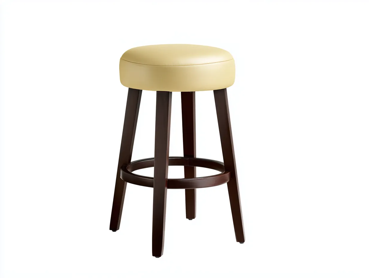 Taburete de bar tapizado redondo con reposapiés circular 42x42x76 cm - amarillo vainilla y marrón oscuro - para barra y cocina - estilo clásico contemporáneo