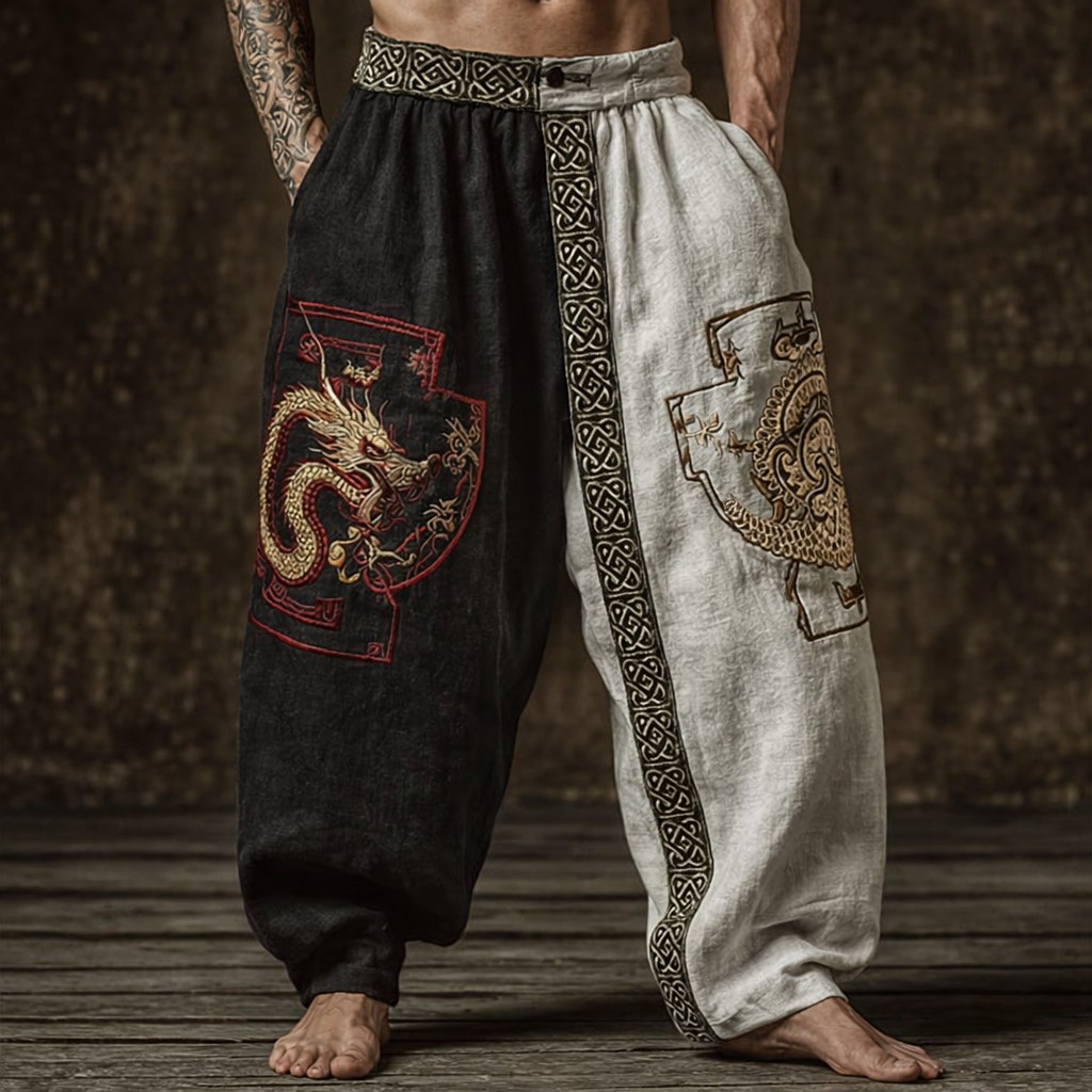 Dragon White Pants - NorseKin front view