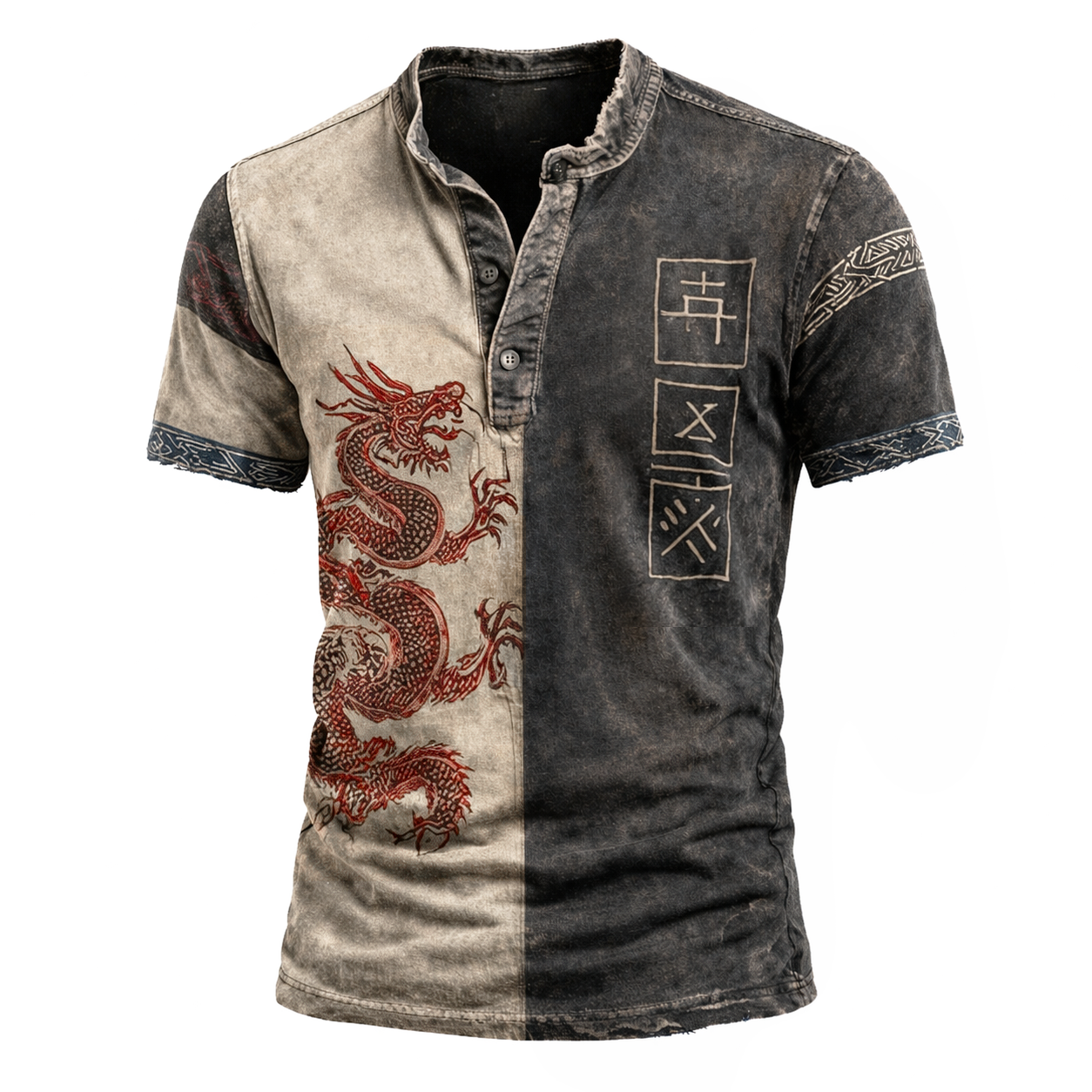 Dragon Distressed Henley Shirt - NorseKin detail view 2