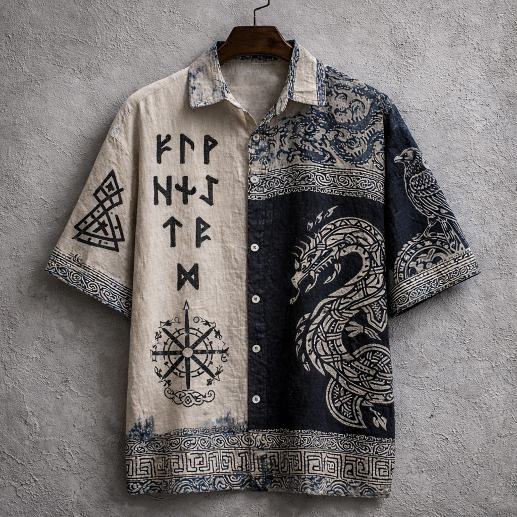 Dragon Button-Down Shirt - NorseKin front view